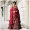 Maroon net bridal lehenga